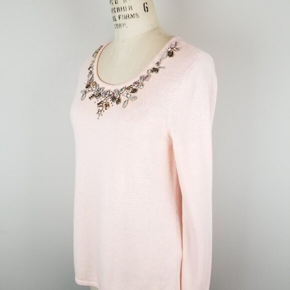 Chico's Embellished Jeweled Belle Pale Pink Pullover Knit Sweater Size 0 {Small} - Picture 8 of 11